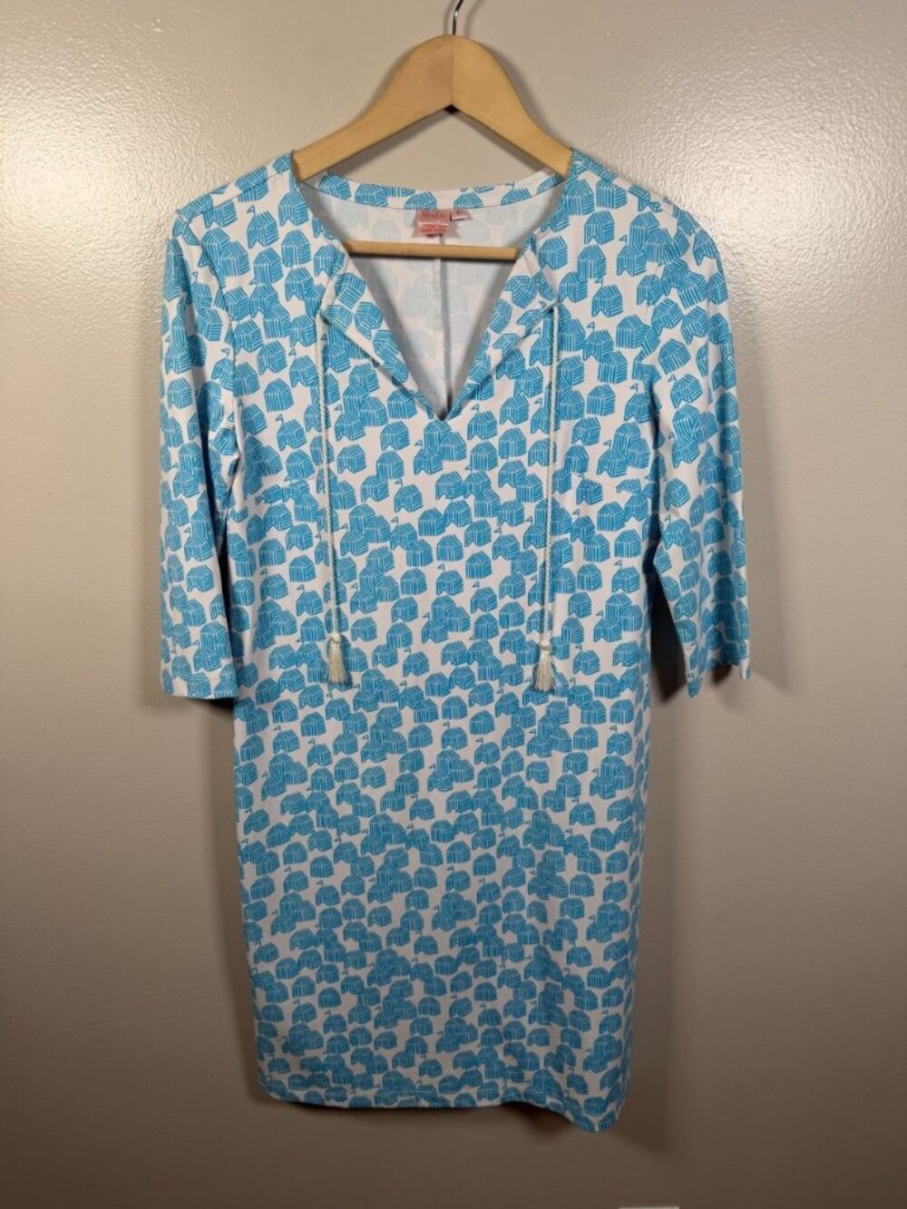 Persifor Cabana Print Dress Size Small Blue Stretch Travel Vacation Resort Wear